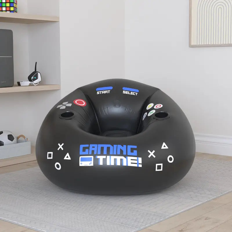 Inflatable game chair for children and teens, with cup holders and side pockets