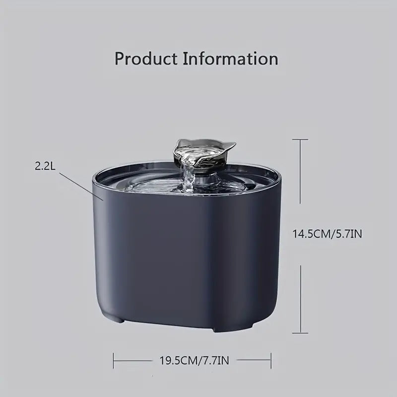 Intelligenter USB-betriebener 2,2-Liter-Haustiertrinkbrunnen für Katzen und Hunde – Schwarz