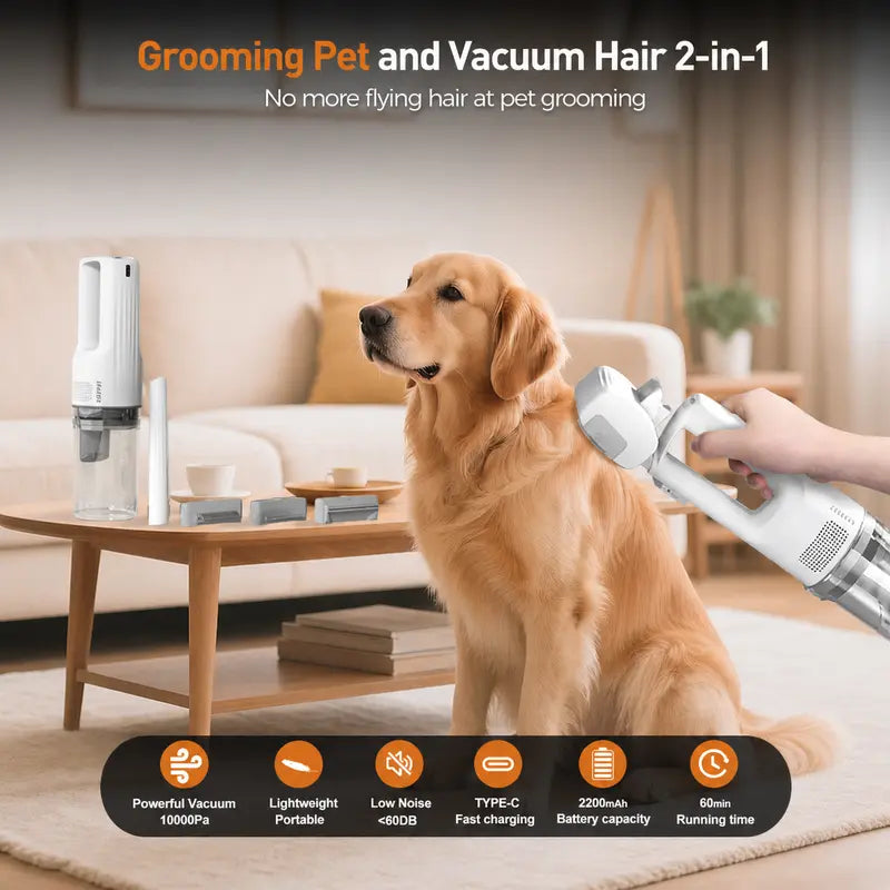 Cordless Pet Grooming Vacuum Set, 60dB quiet hair removal