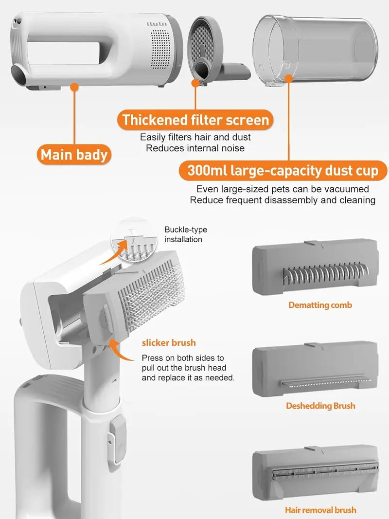 Cordless Pet Grooming Vacuum Set, 60dB quiet hair removal