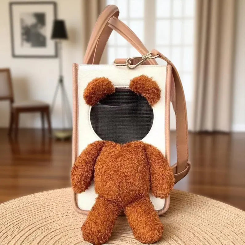 Teddy Bear Dog Carrier Bag: Plush Small Pet Travel Tote