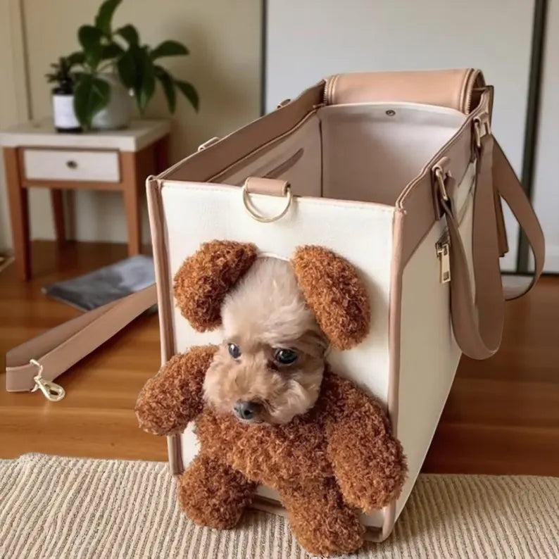 Teddy Bear Dog Carrier Bag: Plush Small Pet Travel Tote